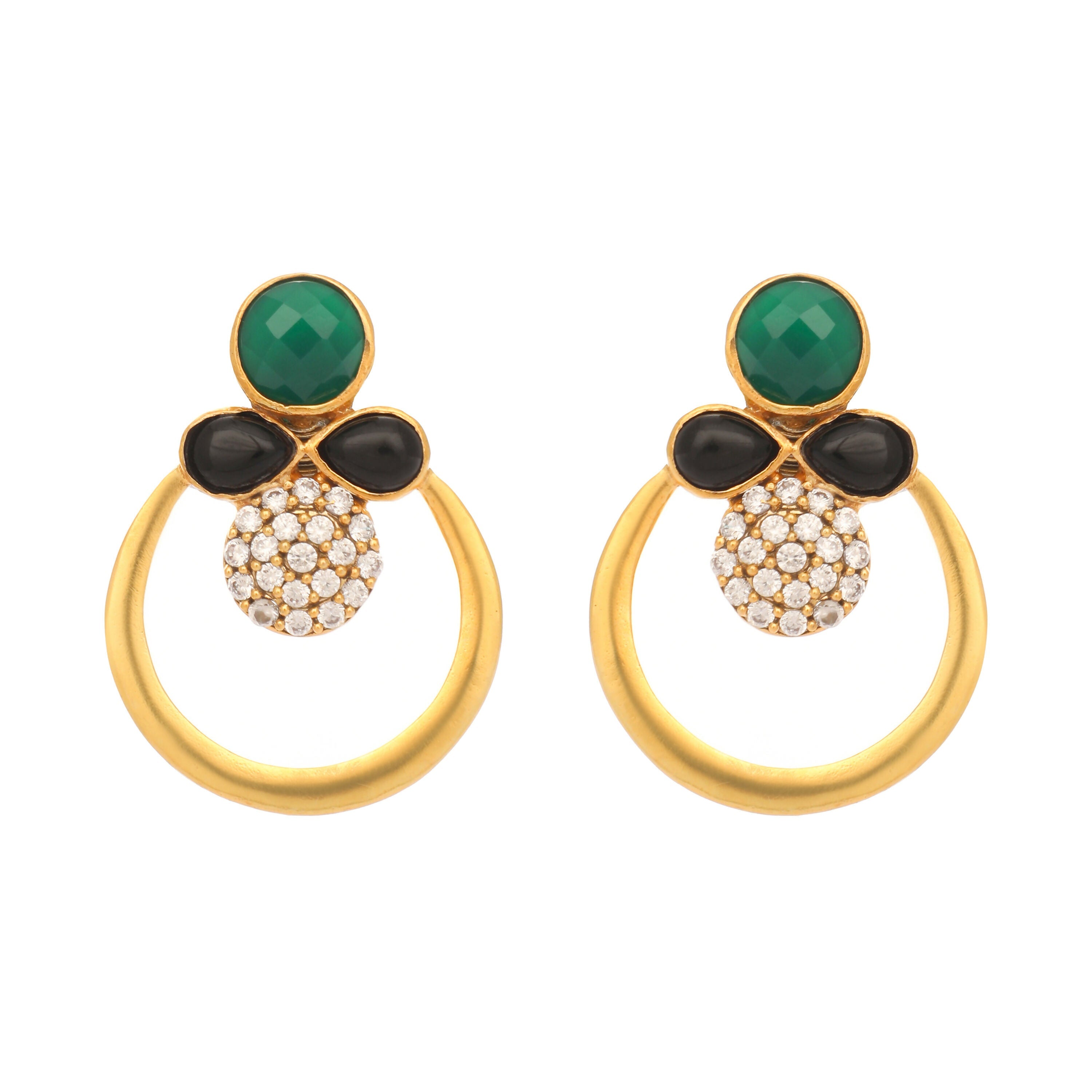 Nuyug 22K Gold Plated Cubic Zirconia Studded Contemporary Stone Earrings