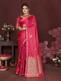 Joban Fashion Pink Floral Banarasi Silk Sarees