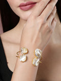 NVR Women's Gold-Polished Mother of Pearl Handcrafted Cuff Bracelet