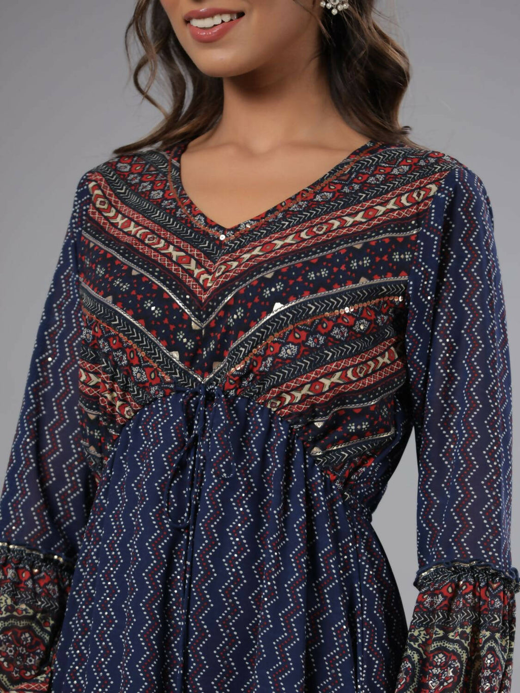 Juniper Women Navy Blue Georgette Printed Midi Dress