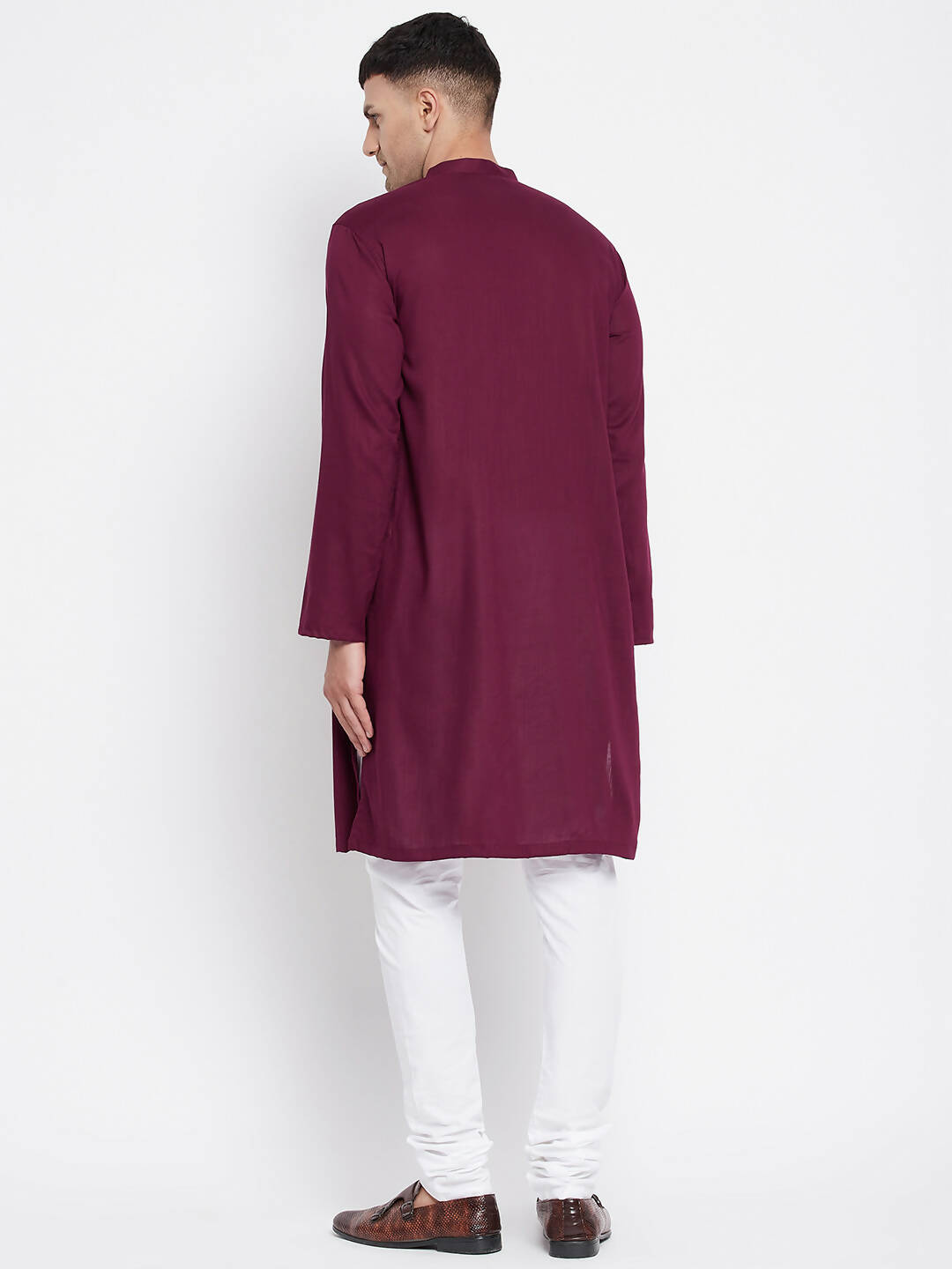 Even Apparels Maroon Pure Cotton Men's Sherwani Kurta With Open Front