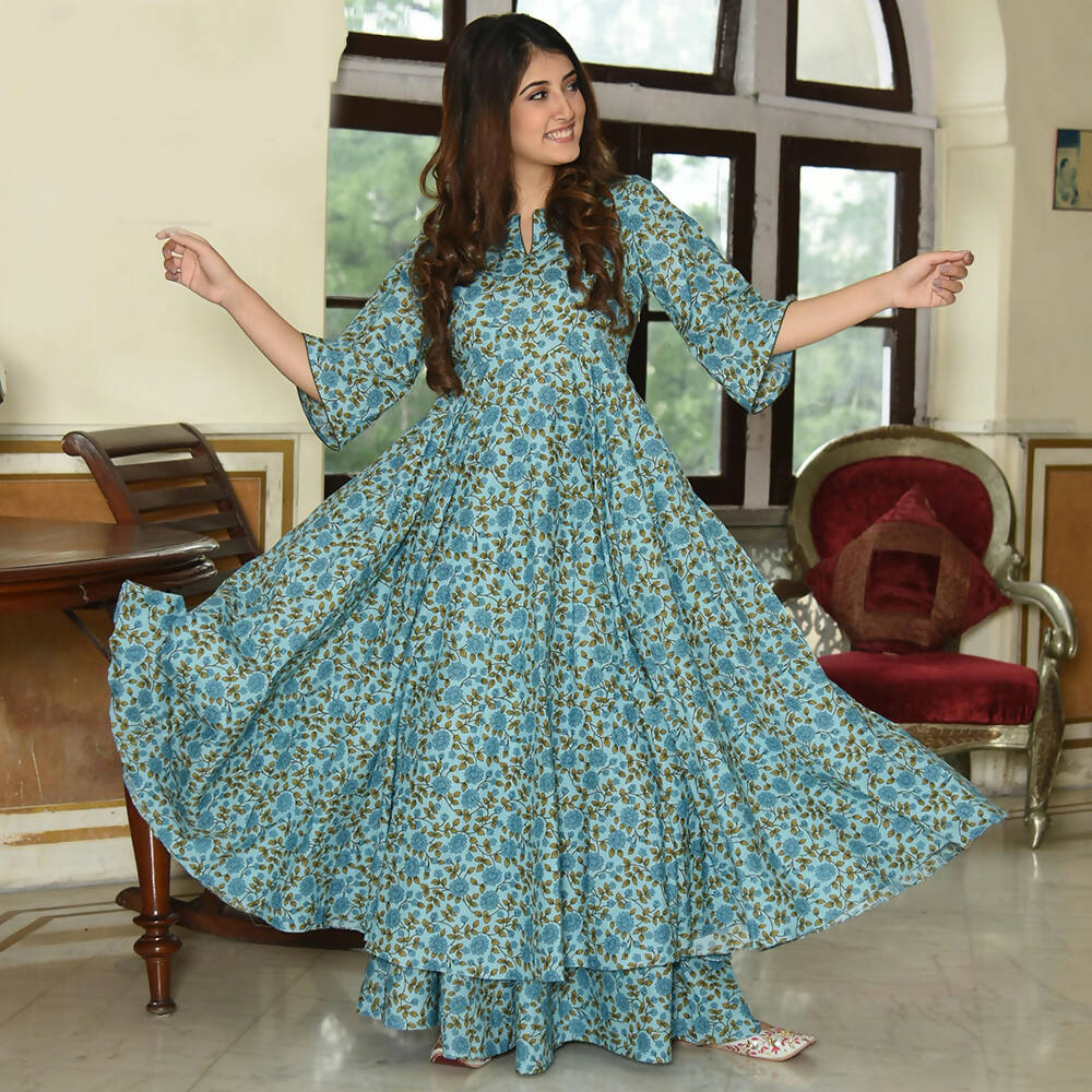 PartyWear Designer Sky Blue Pure Maslin Palazzo Suit - Anbazaar