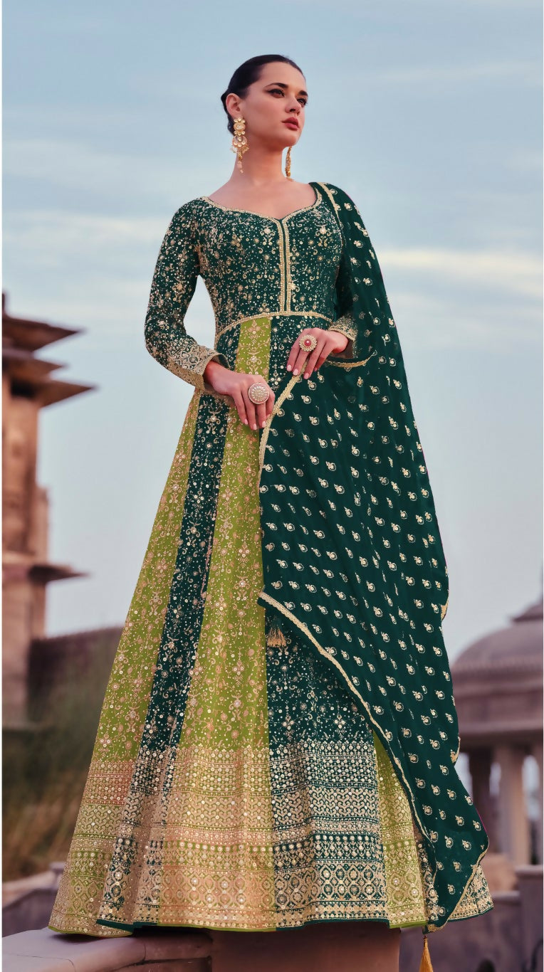 Vastranavya Teal Green Embroidered Sequence work Georgette Anarkali Suit