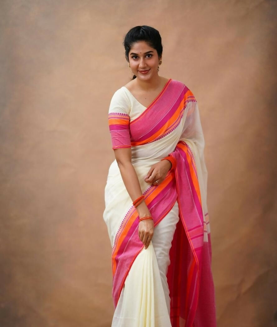 Exclusive Collection Off White Beautiful Khadi Cotton Handloom Saree