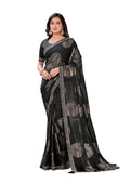 Black Georgette Zari Jacquard Embroidered Border With Mirror Work Saree With Unstitched Blouse Piece - Norita Zaina