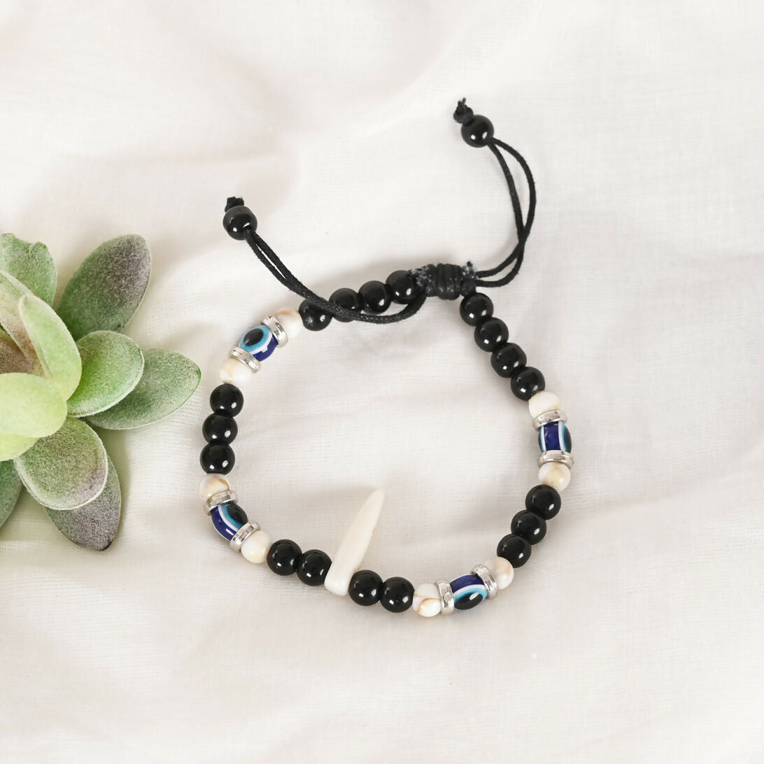 NVR Men & Women Pearl Evil Eye Adjustable Bracelet