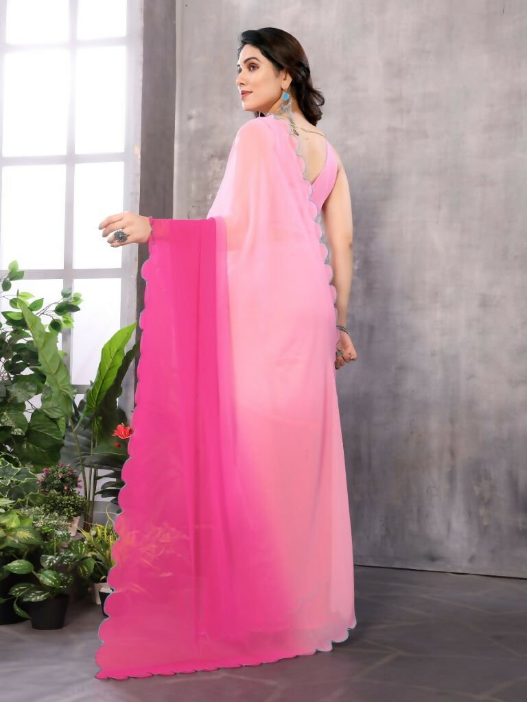 Aafreen Partywear Designer Pink Georgette Fancy Saree