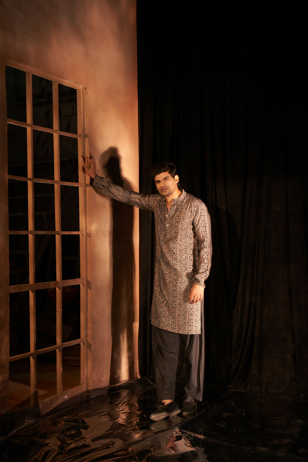 Nevy Blue Modal Silk Designer Printed Men's Kurta Set - Mahotsav