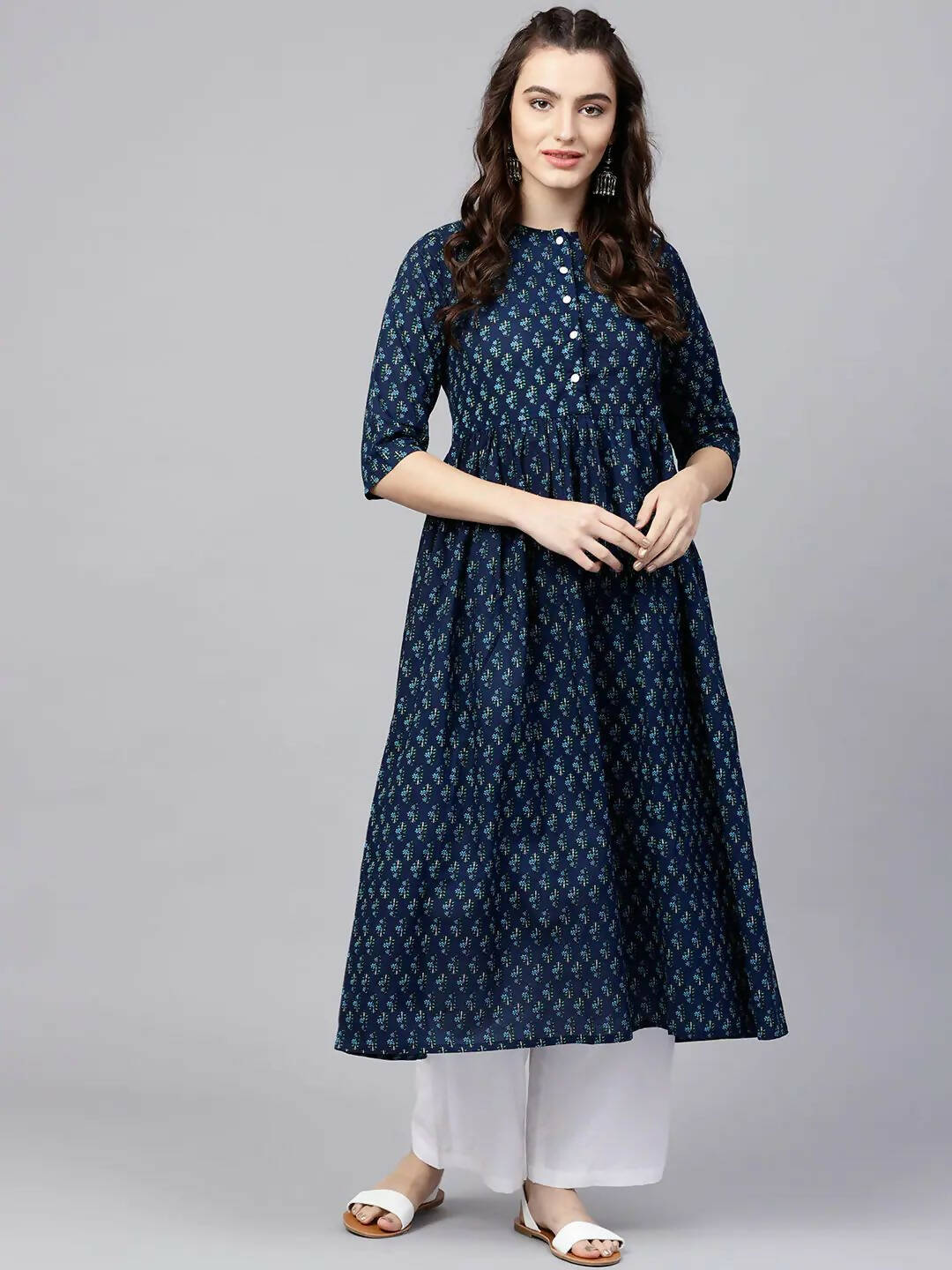 Vamika Printed Cotton Blue Party Wear/Casual Wear Women Kurta Set/Suit