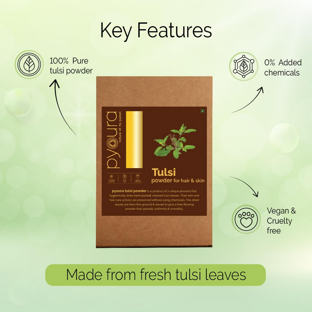 Pyoura Pure Tulsi Powder 100% Natural Hygienically Dried Face Pack For Youthful Clear Skin