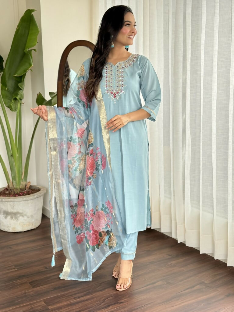 Lavender Viscose chanderi Stitched Suit With Dupatta - Tanisha