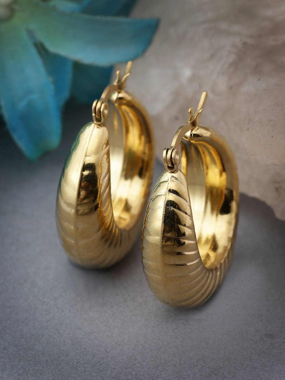 NVR Women Gold Circular Hoop Earrings