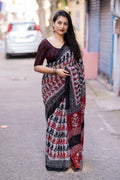 Grey Linen Blend Ethnic Motifs Saree with Unstitched Blouse - A2M