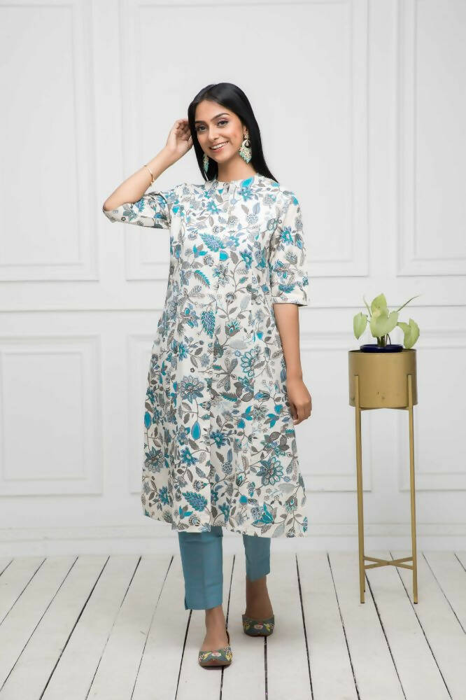 Myshka Women Multi Floral Cotton A-Line Mandarin Collar Kurtas