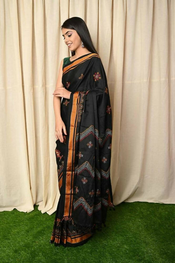 Very Much Indian Khun Saree Cotton Resham Handwoven Chrome Yellow & Black