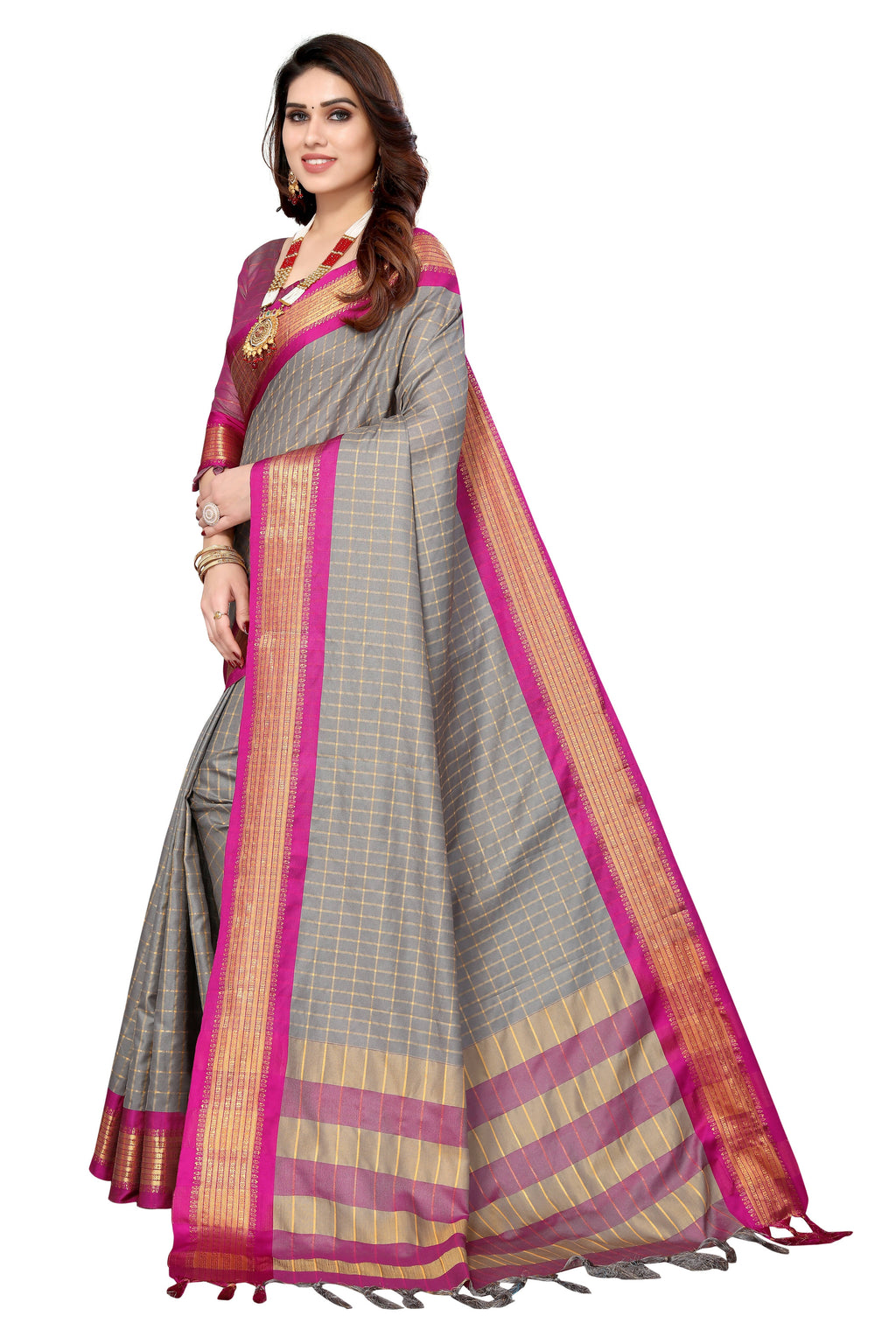 Vamika Weaving Beautiful Grey Cotton Silk Saree