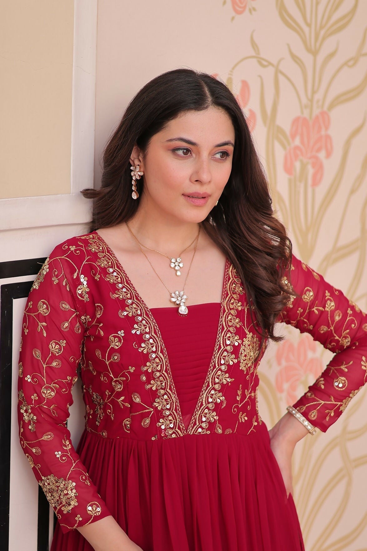 Joban Fashion Pink Georgette Sequence Embroidery Work Dress