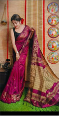 Exclusive Collection Beautiful Magenta Pure Cotton Woven Handloom Saree With Running Blouse Piece