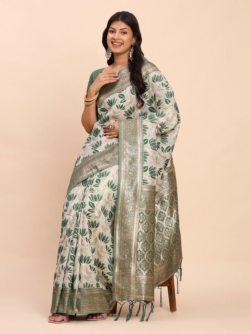 Shree Shyam Fashion Linen Cotton Green Saree