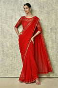 Red Georgette Plain Saree with Blouse Piece - Purvi