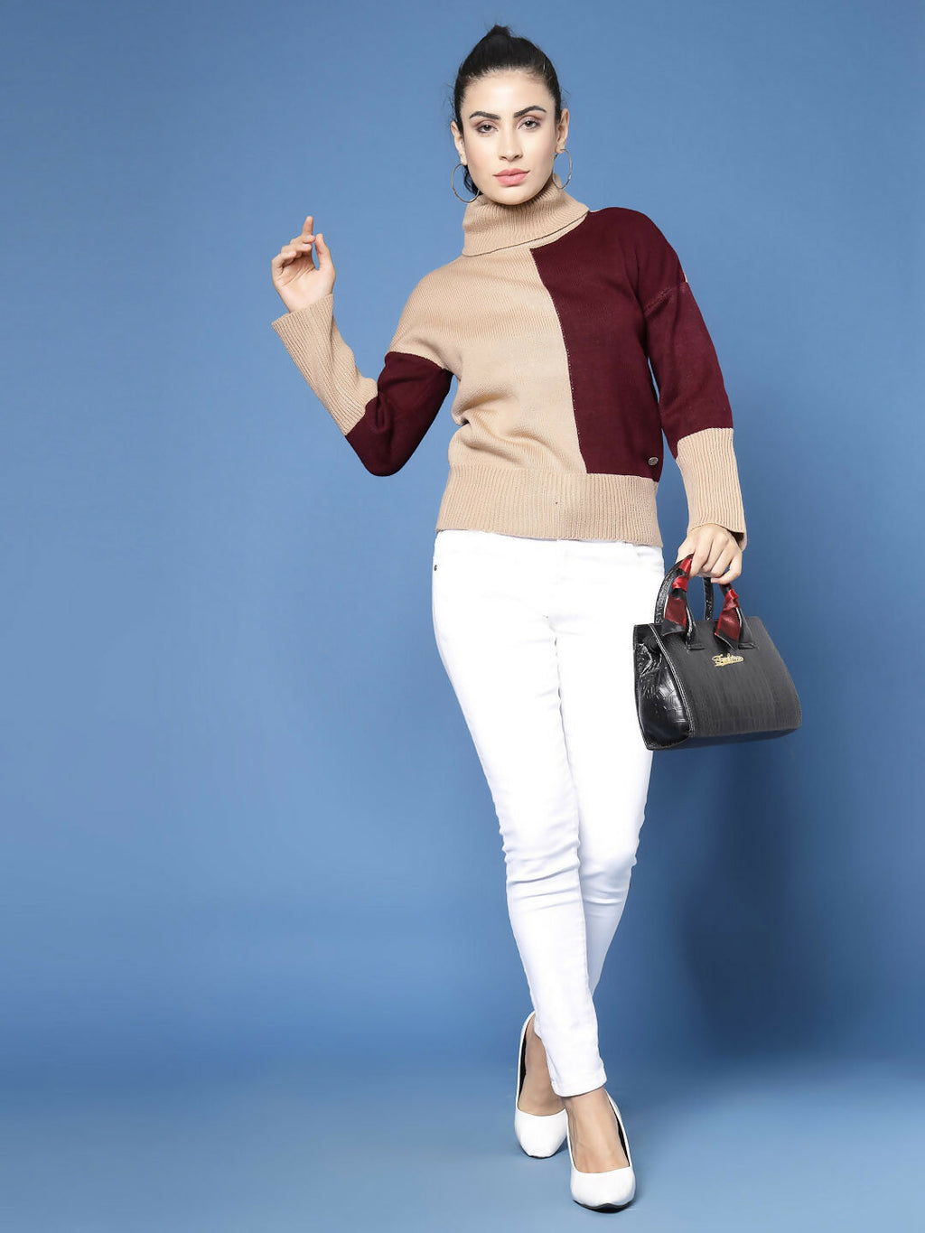 Women Winter Camel Brown Acrylic Sweater - Wool Trees