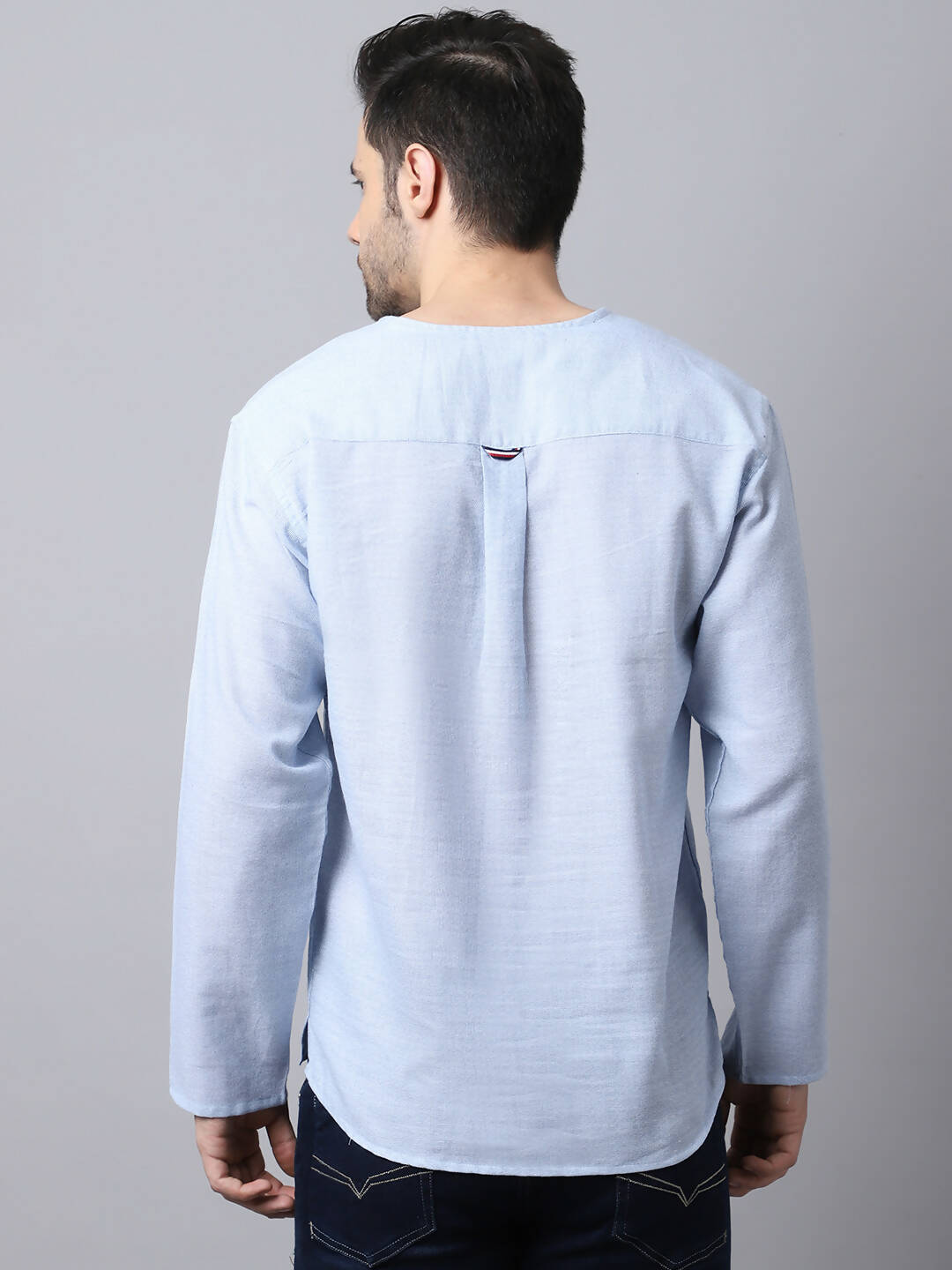Even Apparels Men's Blue Pure Cotton Round Neck Slit Kurta