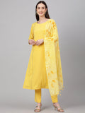 Janasya Women's Yellow Crepe Solid Straight Festival Kurta Set