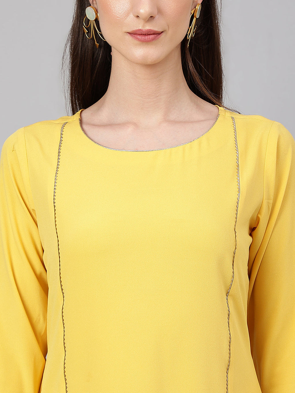 Janasya Women's Yellow Crepe Solid Straight Festival Kurta Set