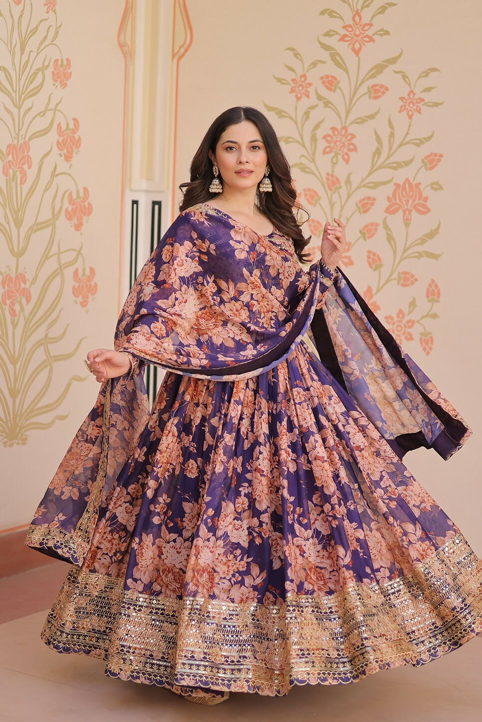 Joban Fashion Purple Silk Sequence Embroidery Work Kurta Set