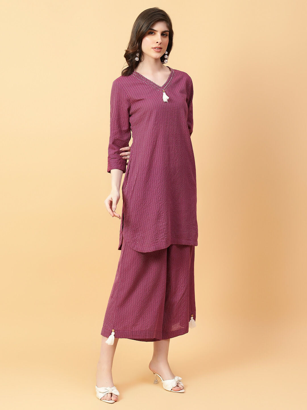 Joban Fashion Purple Cotton Khatha & Hand Work Co-ord Set