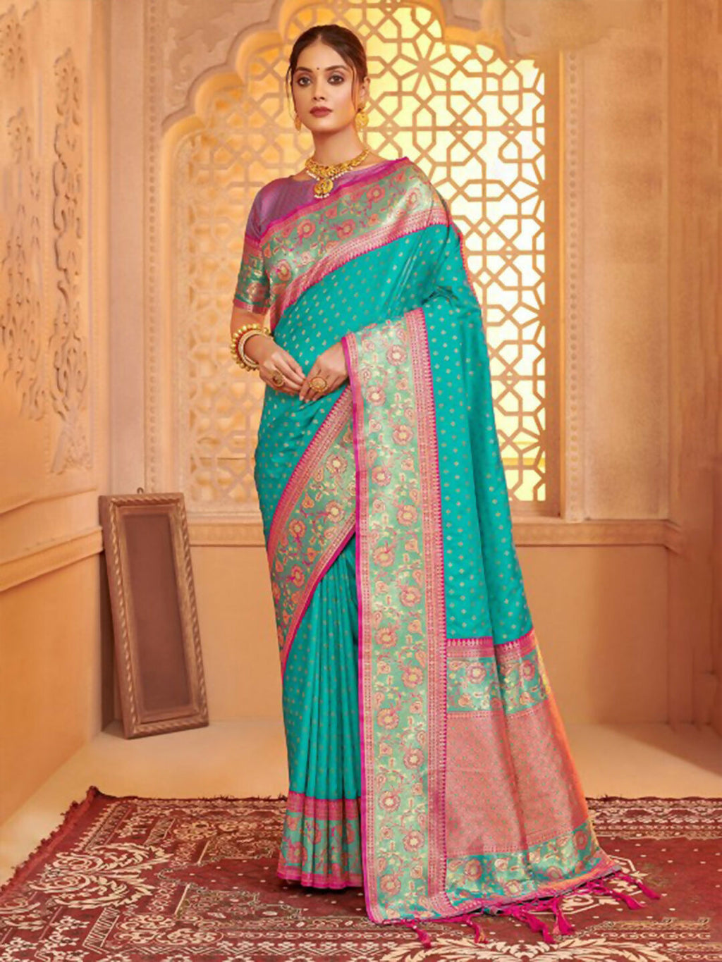 Shree Shyam Fashion Silk Blend Sea Green Saree