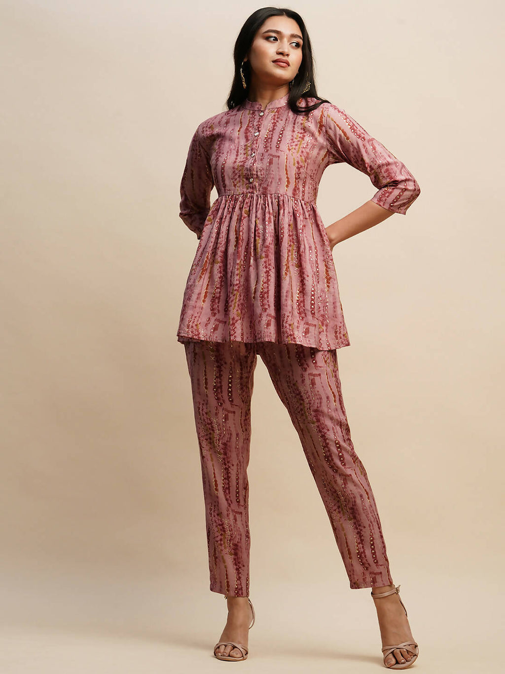 Pink Poly Cotton Tie and dye Printed Top with Matching Trouser - Shivani