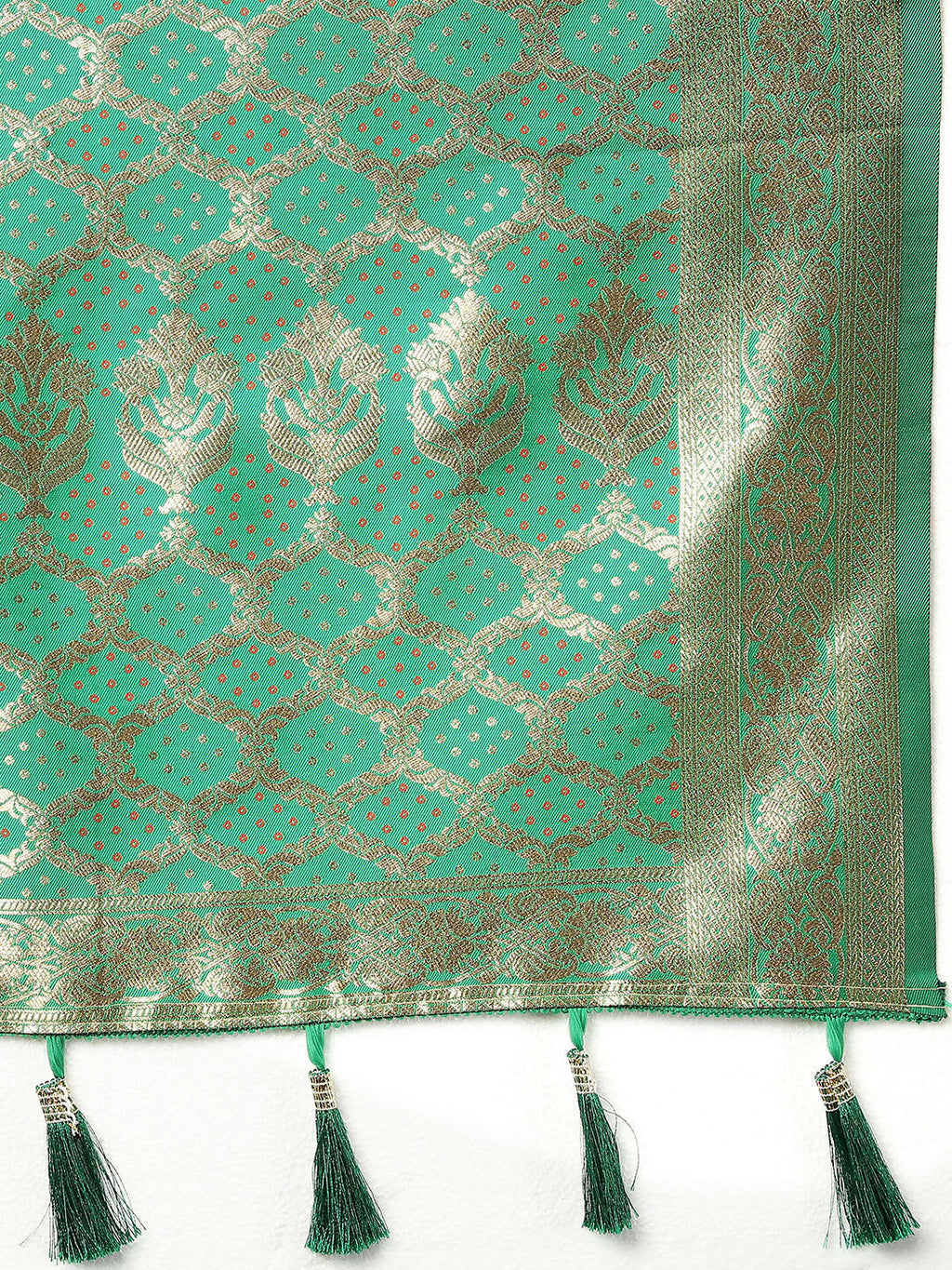 Lorenvalley Fashion Blue & Green Patola Silk Woven Design Meenakari Weaving Saree