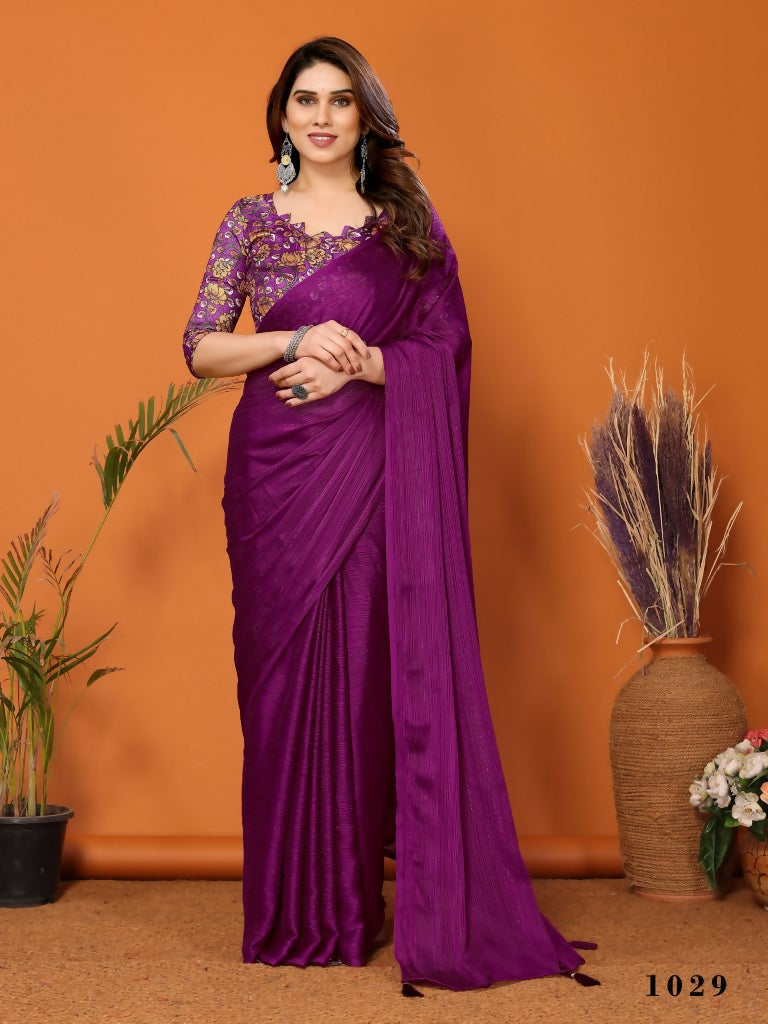 Partywear Designer Magenta Polyester Zari Fancy Saree - Starwalk