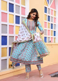 Alvano Printed Anarkali Kurti with Pant and Dupatta Set for Women's and Girls Rayon