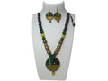 Terracotta Round Pendant Boho Style Medium Necklace Set With Hangings