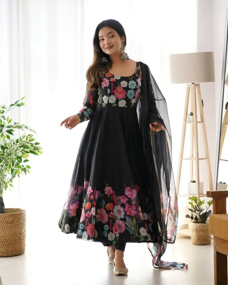 Joban Fashion Black Kurta Set Organza Sequin Embroidery Work