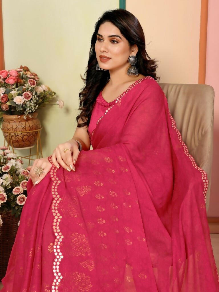 Aafreen Partywear Designer Pink White Rangoli Fancy Saree