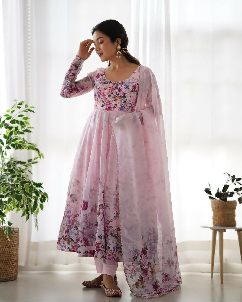 Joban Fashion Pink Kurta Set Organza Sequin Embroidery Work