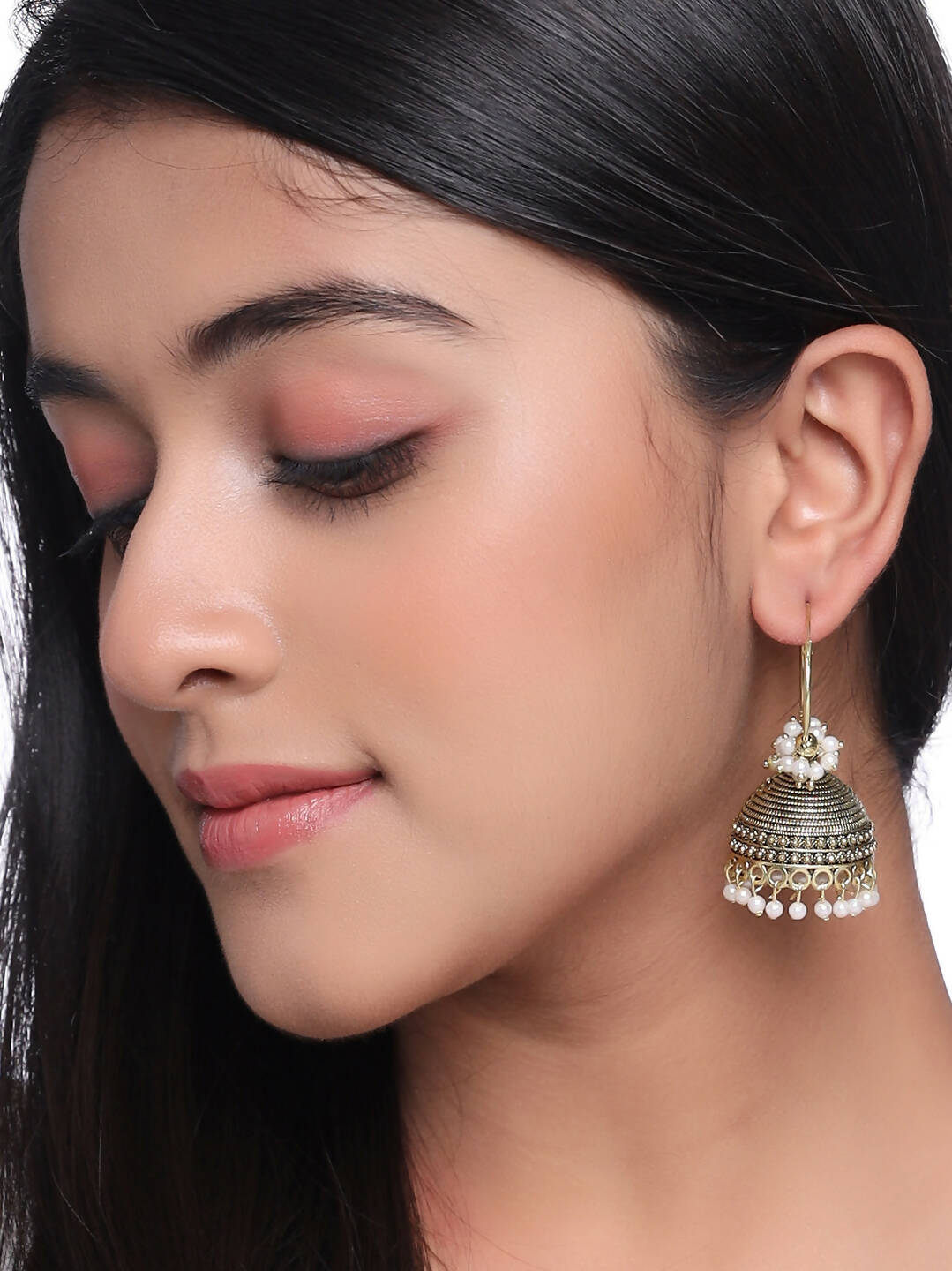 NVR Women Gold Toned Contemporary Jhumkas Earrings