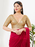 Joban Fashion Gold Silk Padded Blouse With V Neck Elbow Sleeves