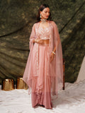 Peach Pure Crepe Handwork Top with Skirt & Shrug - Naomika