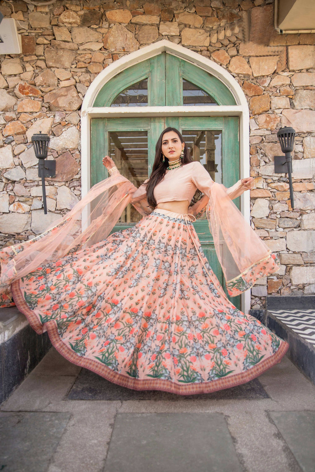 Wedding Designer Light Peach Chanderi Designer Lehenga - Anbazaar