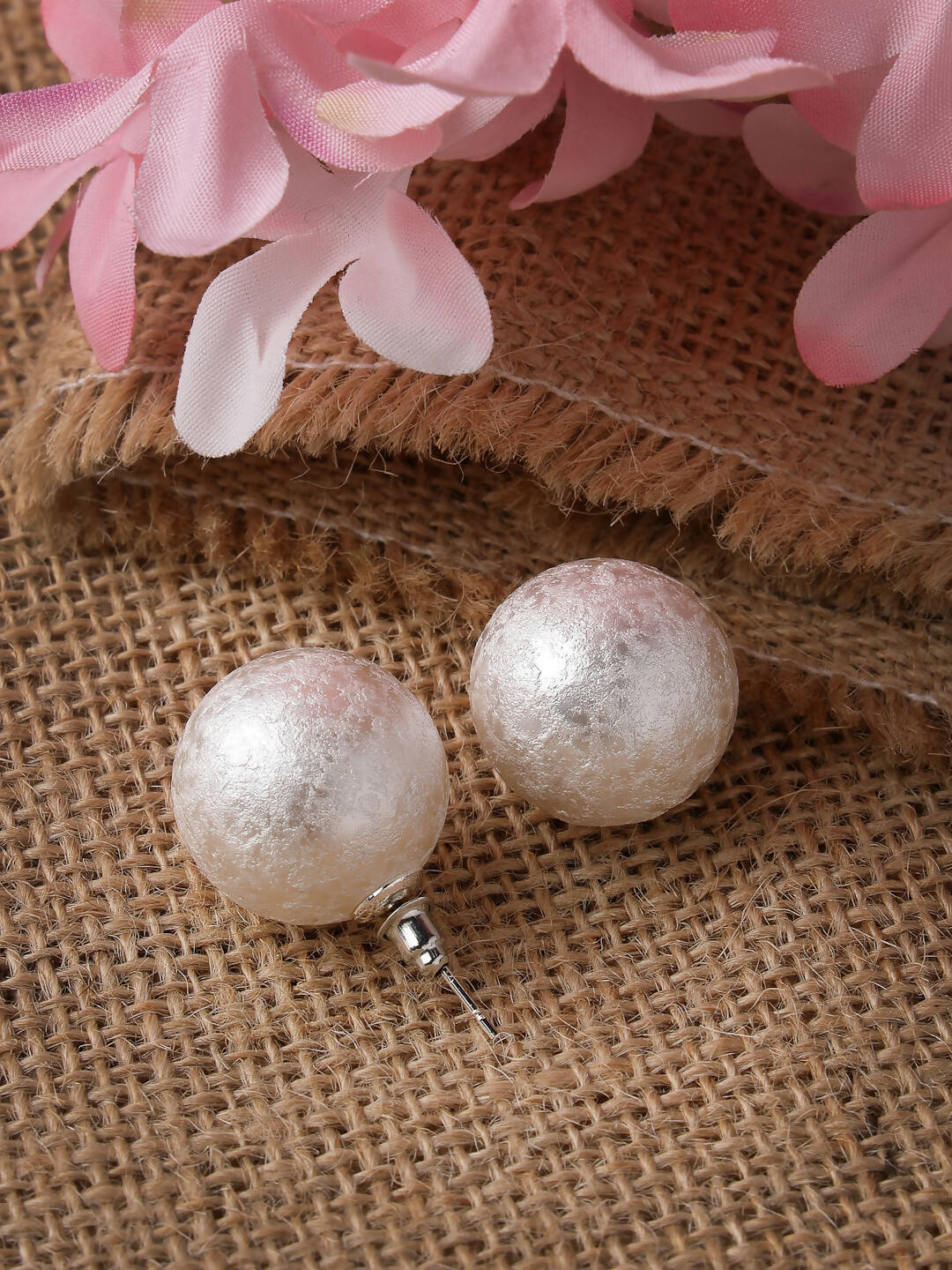 NVR Women's White Color Moon Stud Earrings