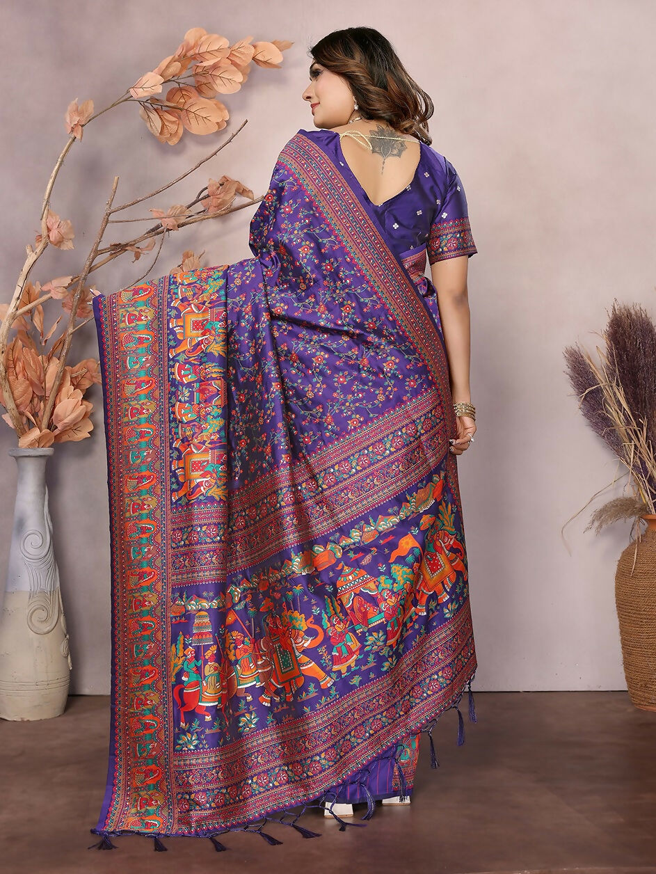 Joban Fashion Purple Meena Weaves Pashmina Sarees