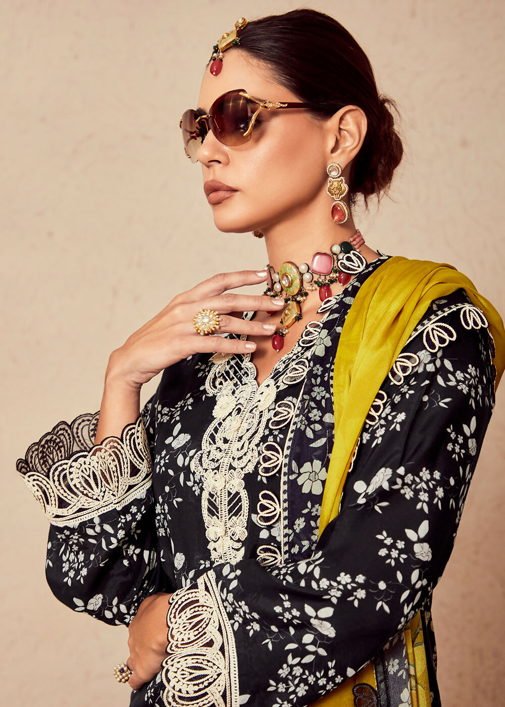 Black Muslin Cotton Digital Print & Embroidered Salwar Suit - Emponline
