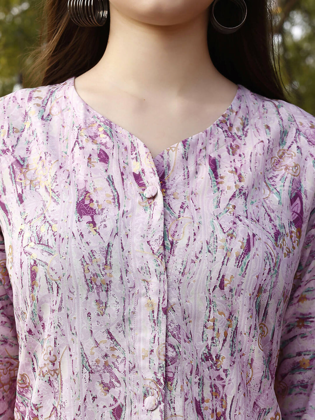 Light Purple Rayon abstract Printed Top with Matching Bottom - Eesha