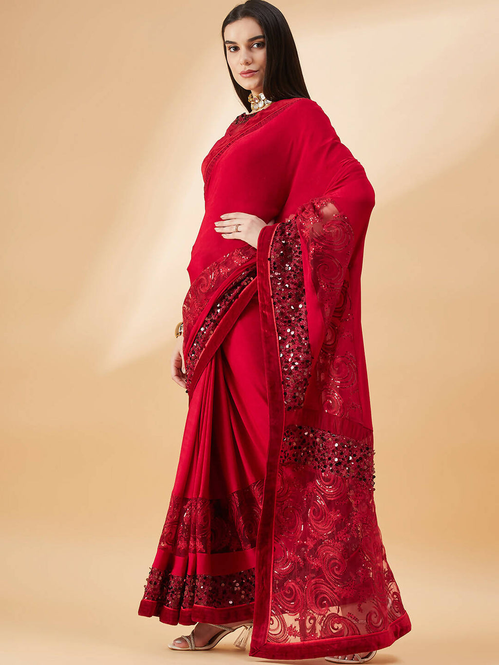 Mauve Lycra Resham And Sequins Embroidery Saree - Norita Hit Design