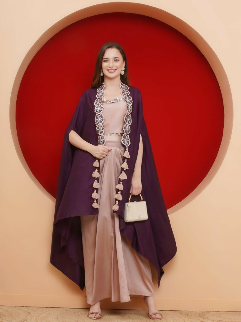 Joban Fashion Purple and Rose Gold Skirt set with Cape