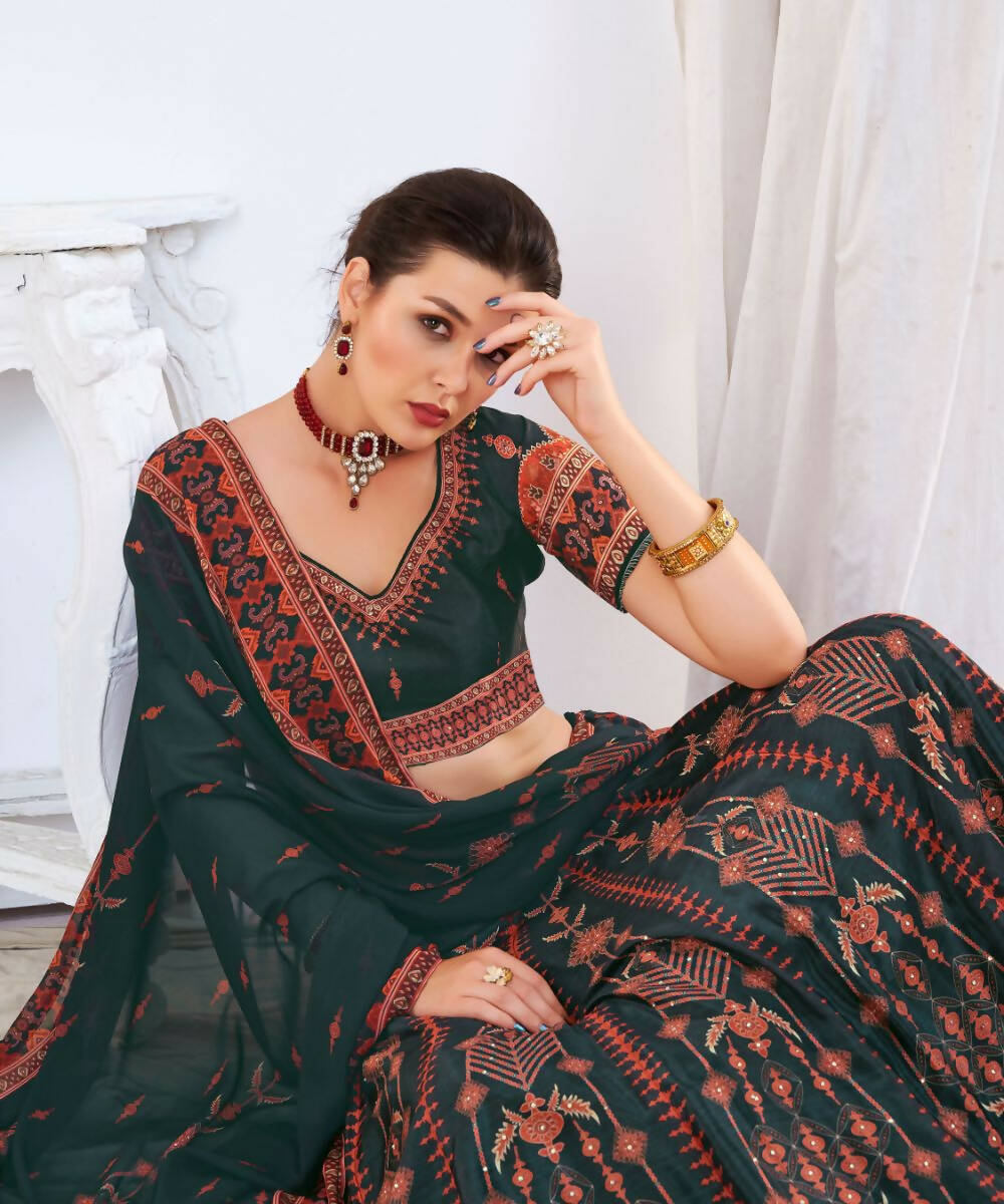 Wedding Designer Black Chinon Lehengha Choli - Anbazaar